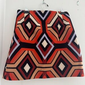 Zara A-Line Skirt - Red, Black, and Tan Geometric
